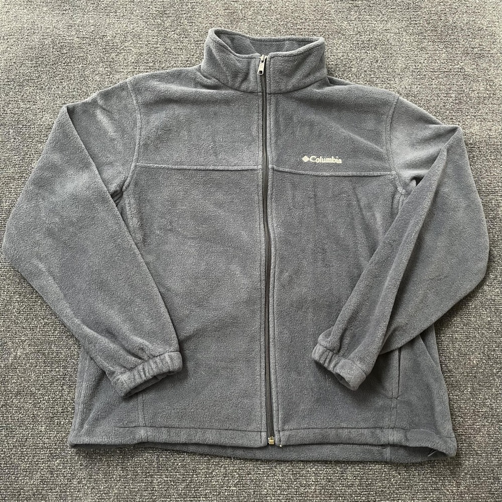 Columbia Fleece Jacket Mens Large Gray Full Zip Stand Collar Outdoor Casual